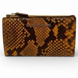 Michael Kors Jet Set Travel Small Zip Marigold Snake Pattern Embossed Wallet NWT